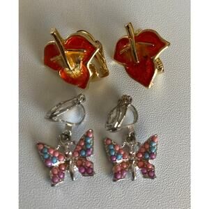 Vintage Earrings Set of 2 Pairs- Jewelry Variety Clip On- Colorful
